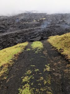 Lava covers a road
